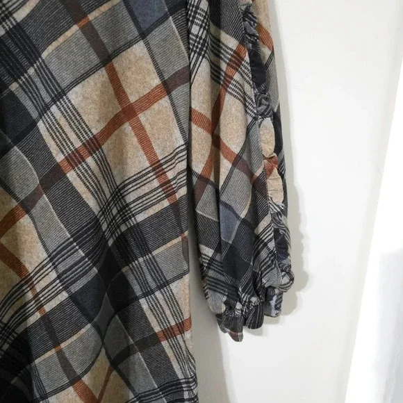 CHETTA B Bias Plaid 3/4 Sleeve Mini Knit Dress, Ruffle Details, Size M - Picture 5 of 15